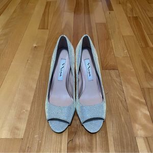 NINA GLITTER PEEP TOE SHOES SZ 6.5 M